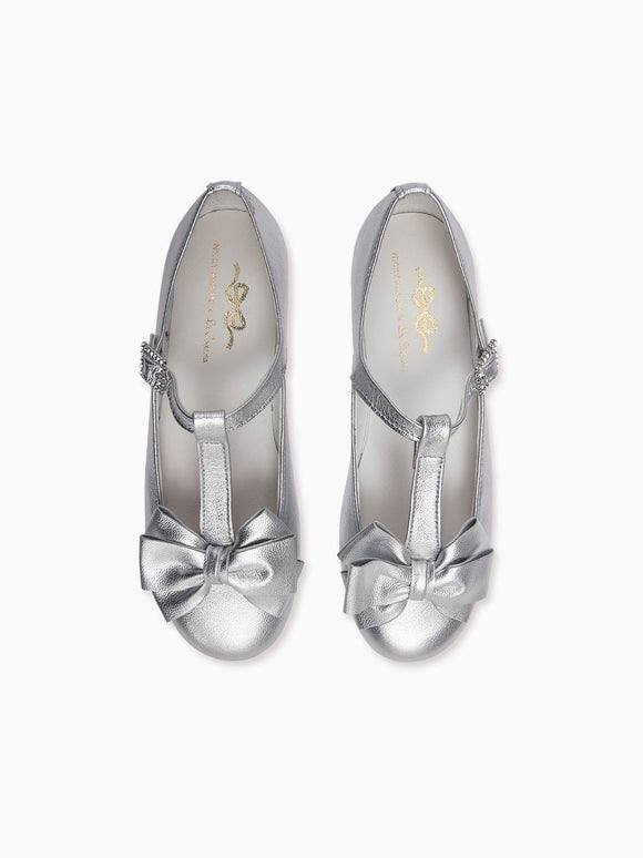 Nicky Hilton x La Coqueta Silver Tessa Leather Girl T-Bar Shoes