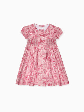Nicky Hilton x La Coqueta Pink Toile de Jouy Theodora Girl Hand-Smocked Dress