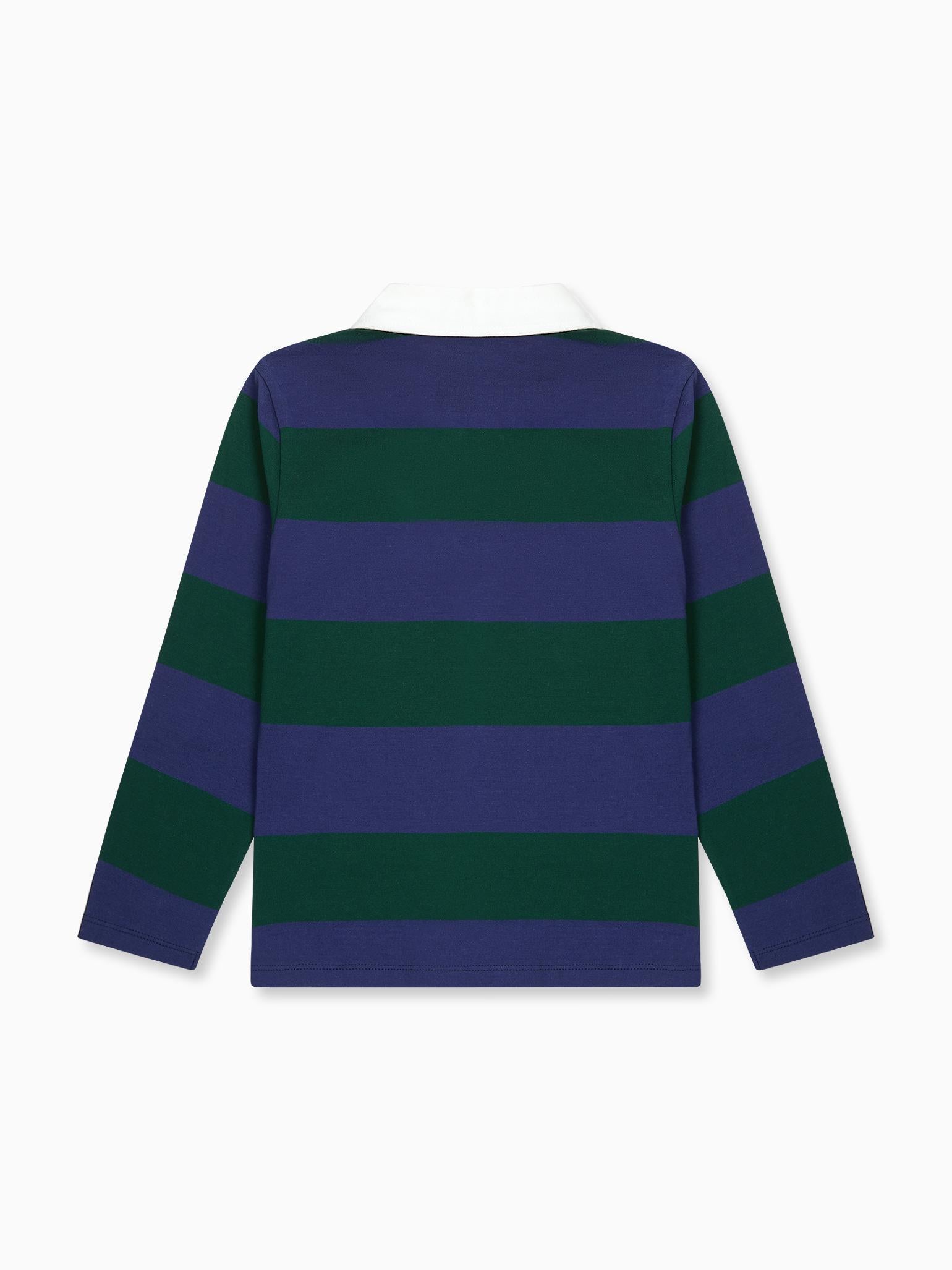Green Stripe Tijo Long Sleeve Boy Rugby Shirt