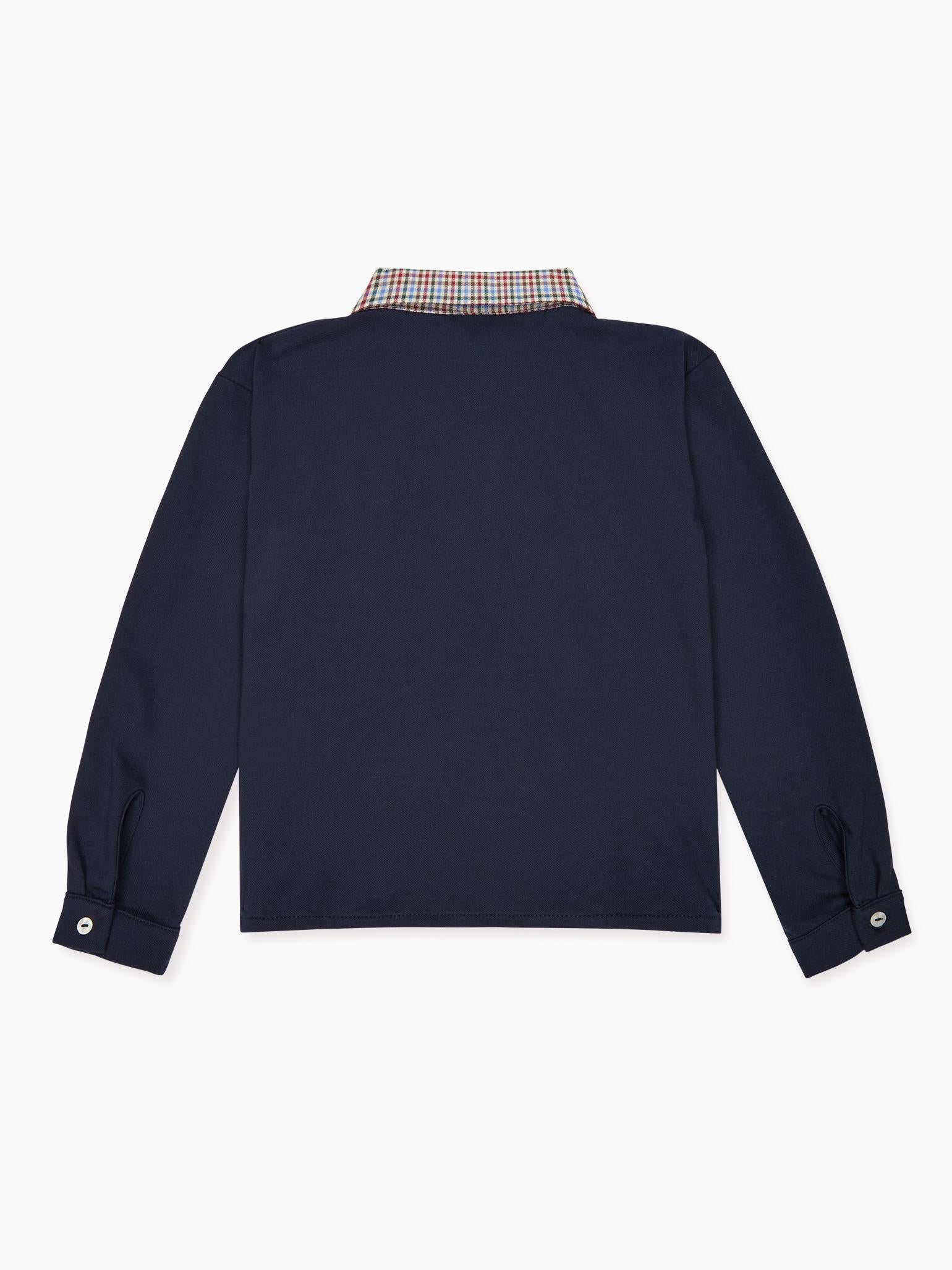 Navy Check Tijo Long Sleeve Boy Rugby Shirt