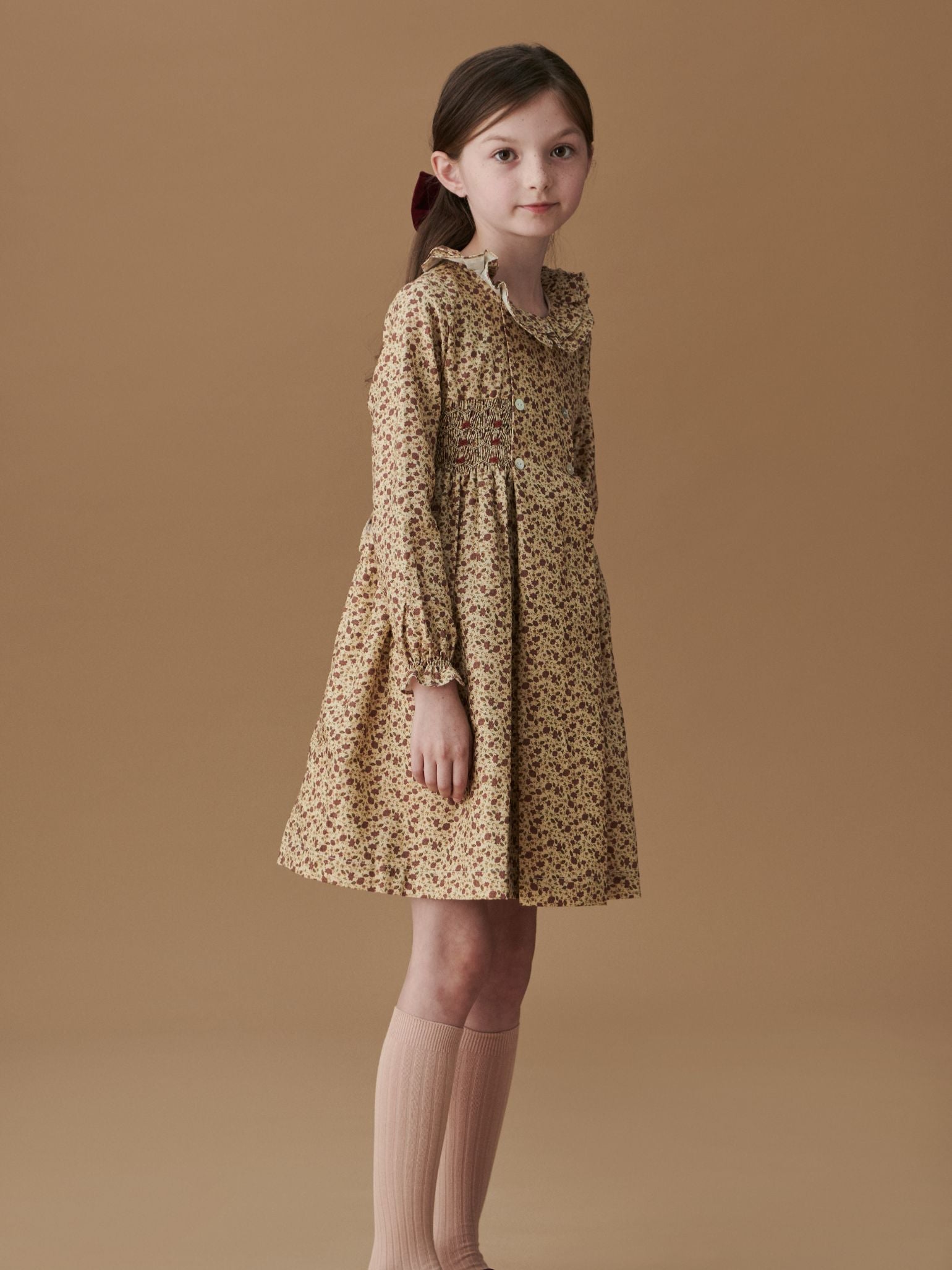 Caramel Floral Valerie Girl Hand-Smocked Dress