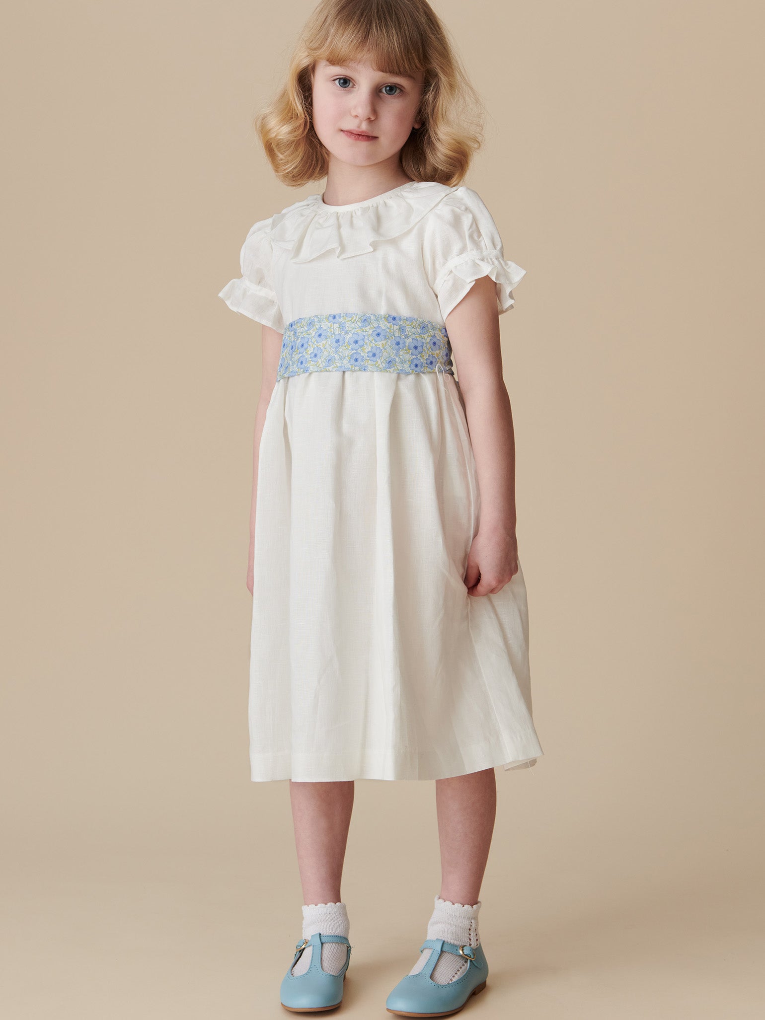 White Vega Floral Long Ceremony Girl Dress