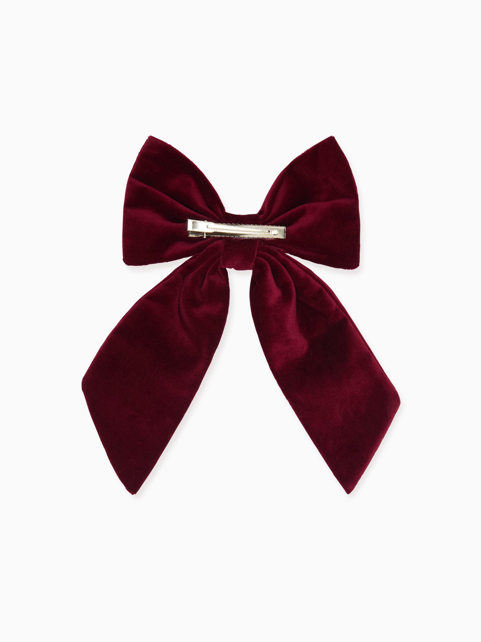Burgundy Velvet Girl Large Long Bow Clip