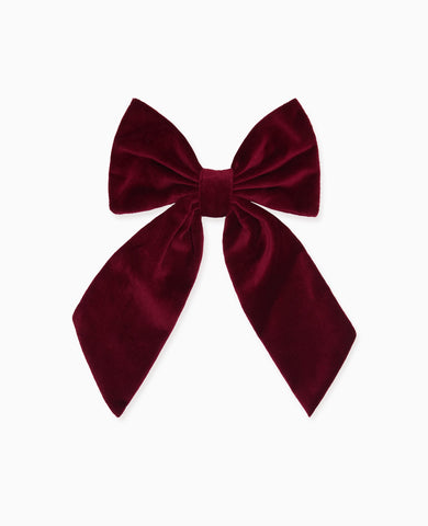 Burgundy Velvet Girl Large Long Bow Clip