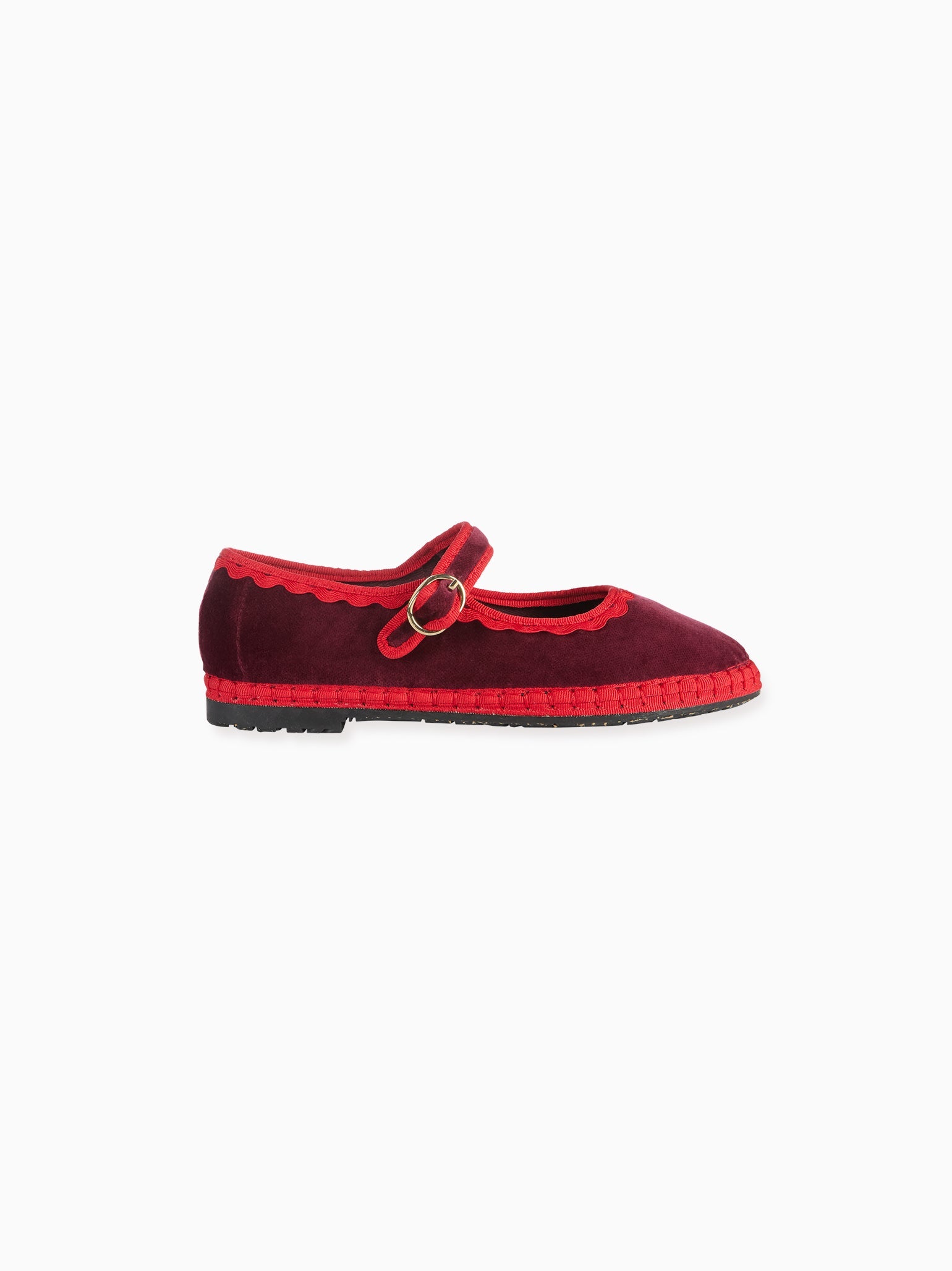 Flabelus x La Coqueta Girl Burgundy Velvet Girl Mary Jane Shoes