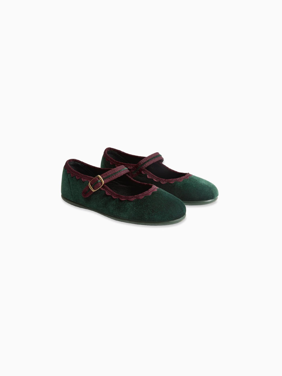 Forest Green Velvet Girl Mary Jane Shoes