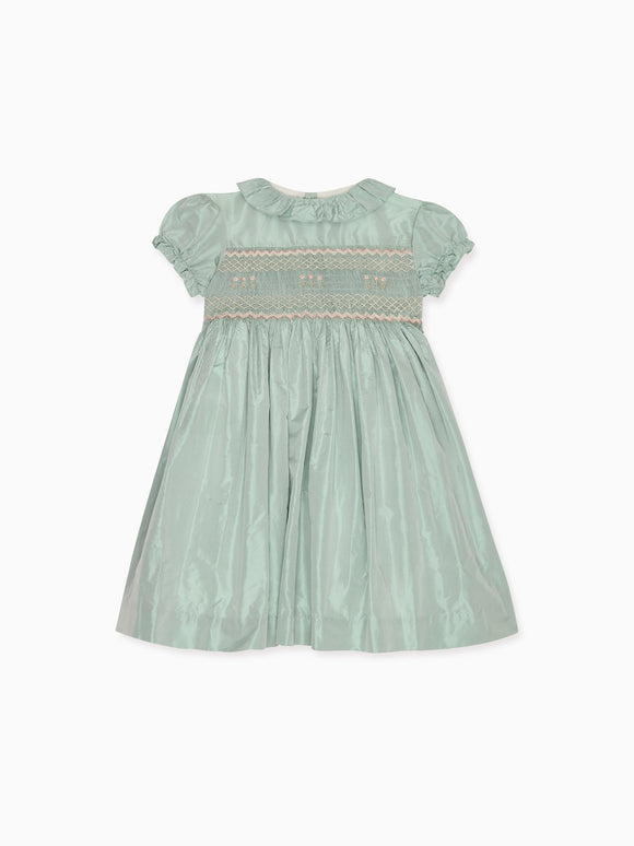 Sage Verity Silk Ceremony Girl Hand-Smocked Dress