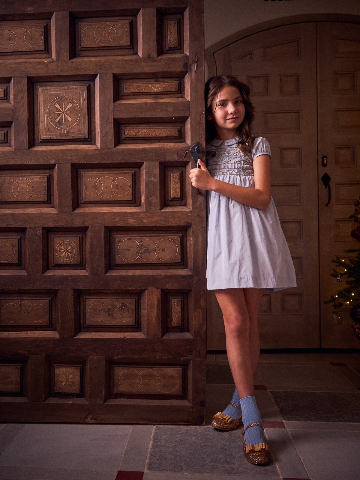Dusty Blue Victoria Girl Hand-Smocked Dress