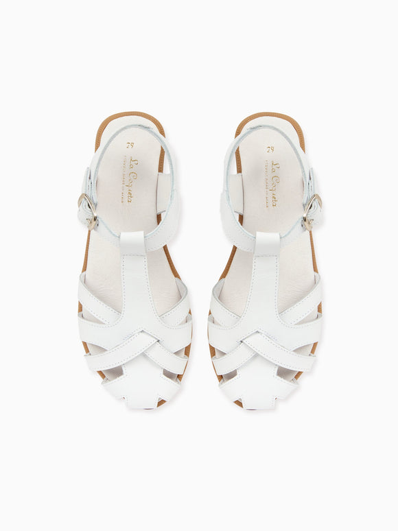 White Sofia Leather Girl Sandals