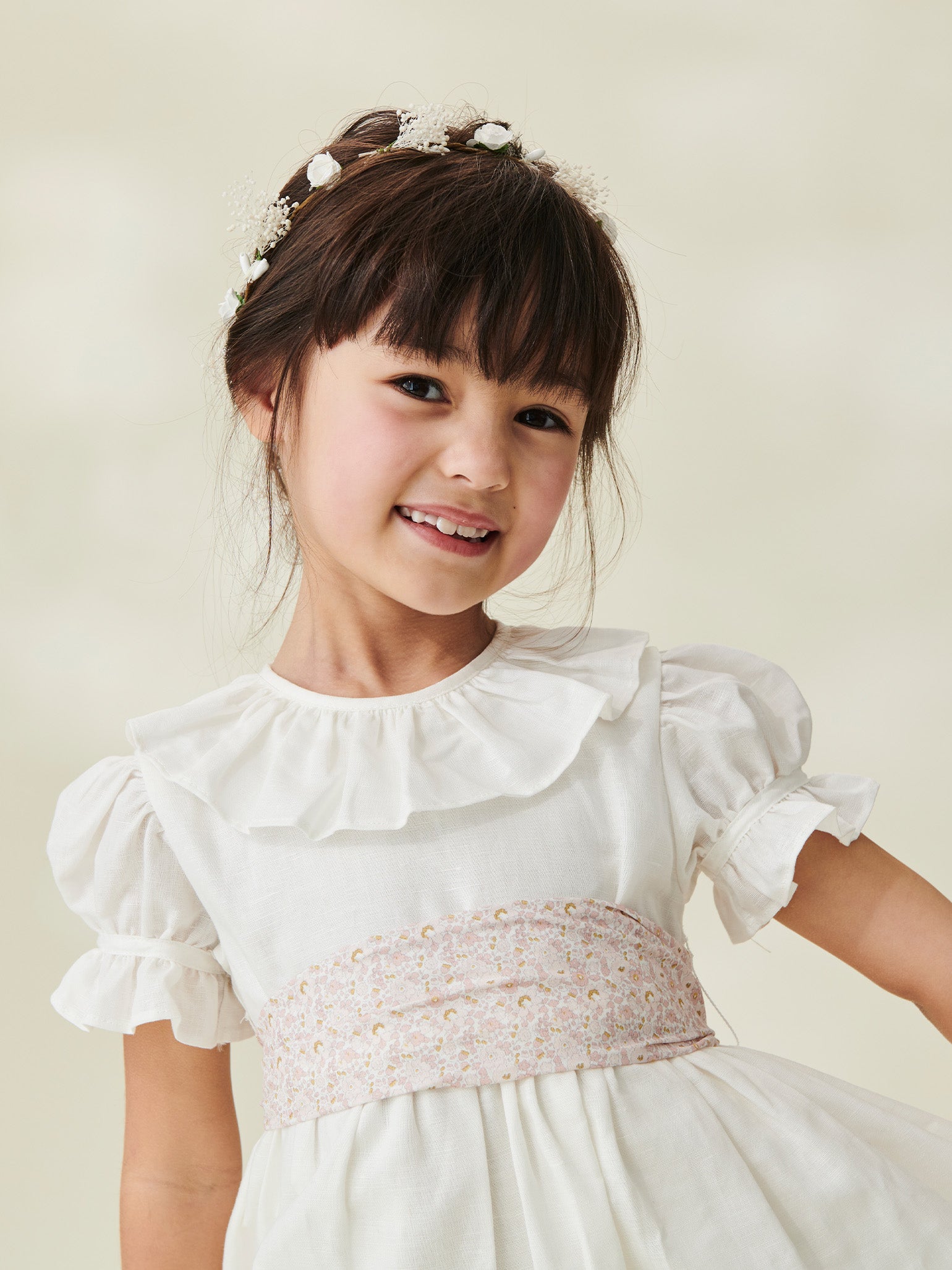 White Vega Floral Ceremony Girl Dress