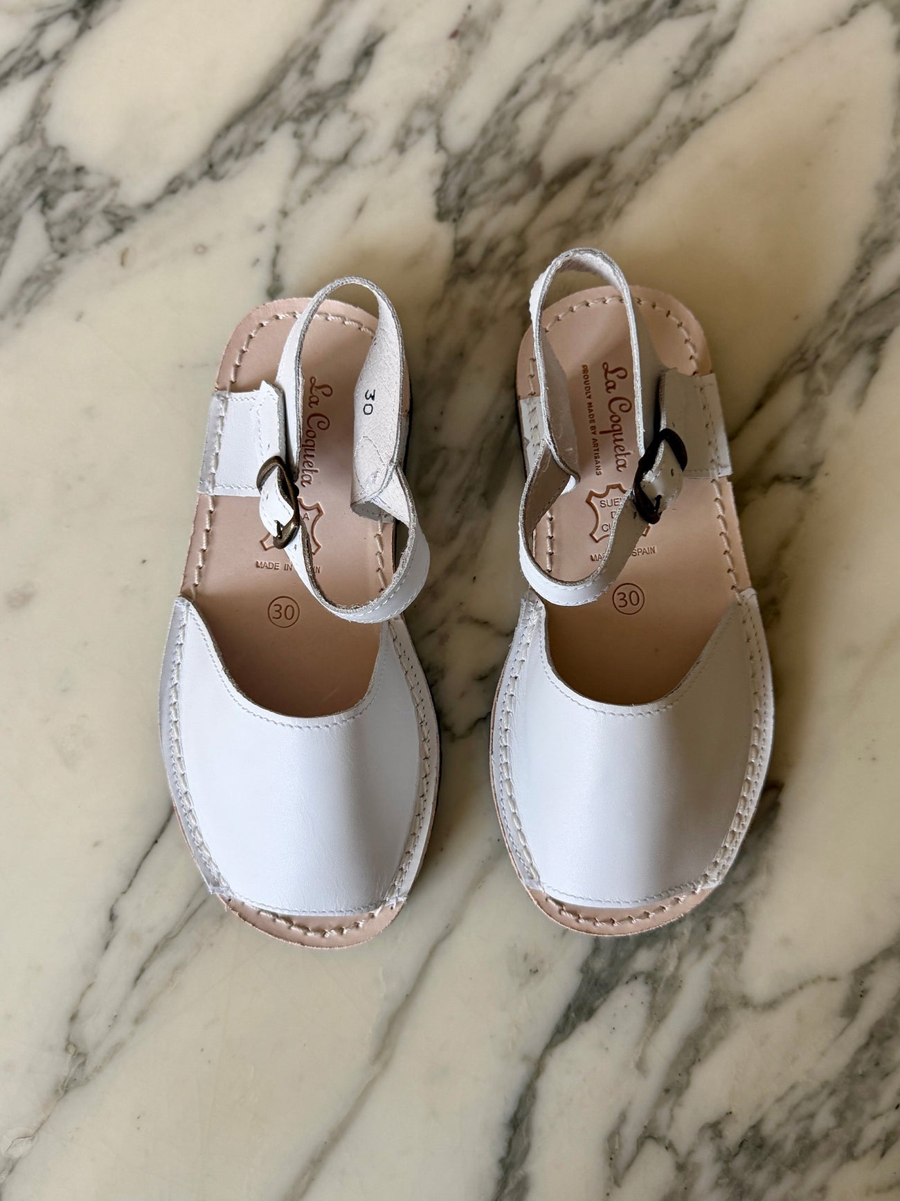 White Avarca Leather Kids Sandals