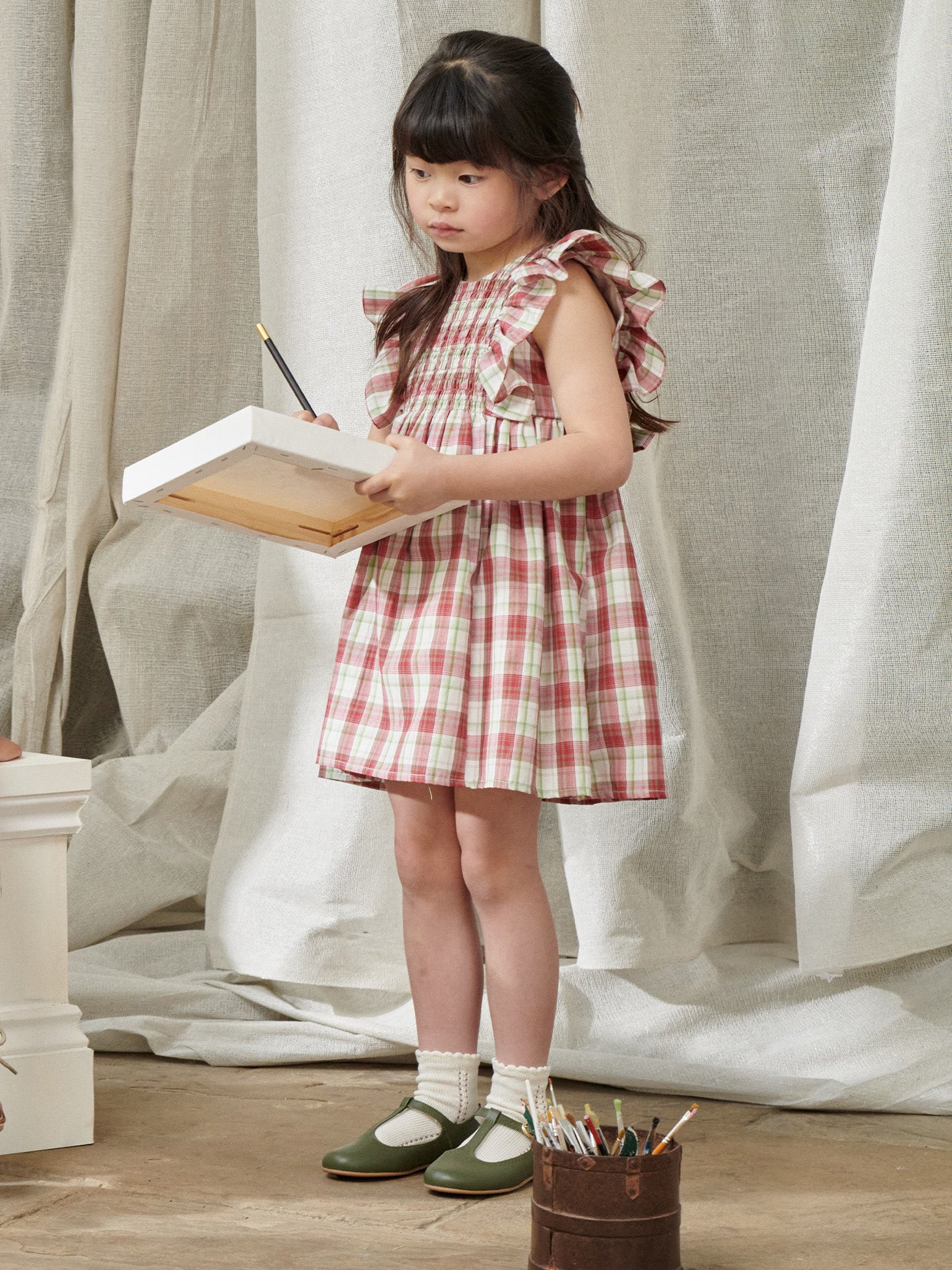 Red Check Blanca Girl Smock Dress