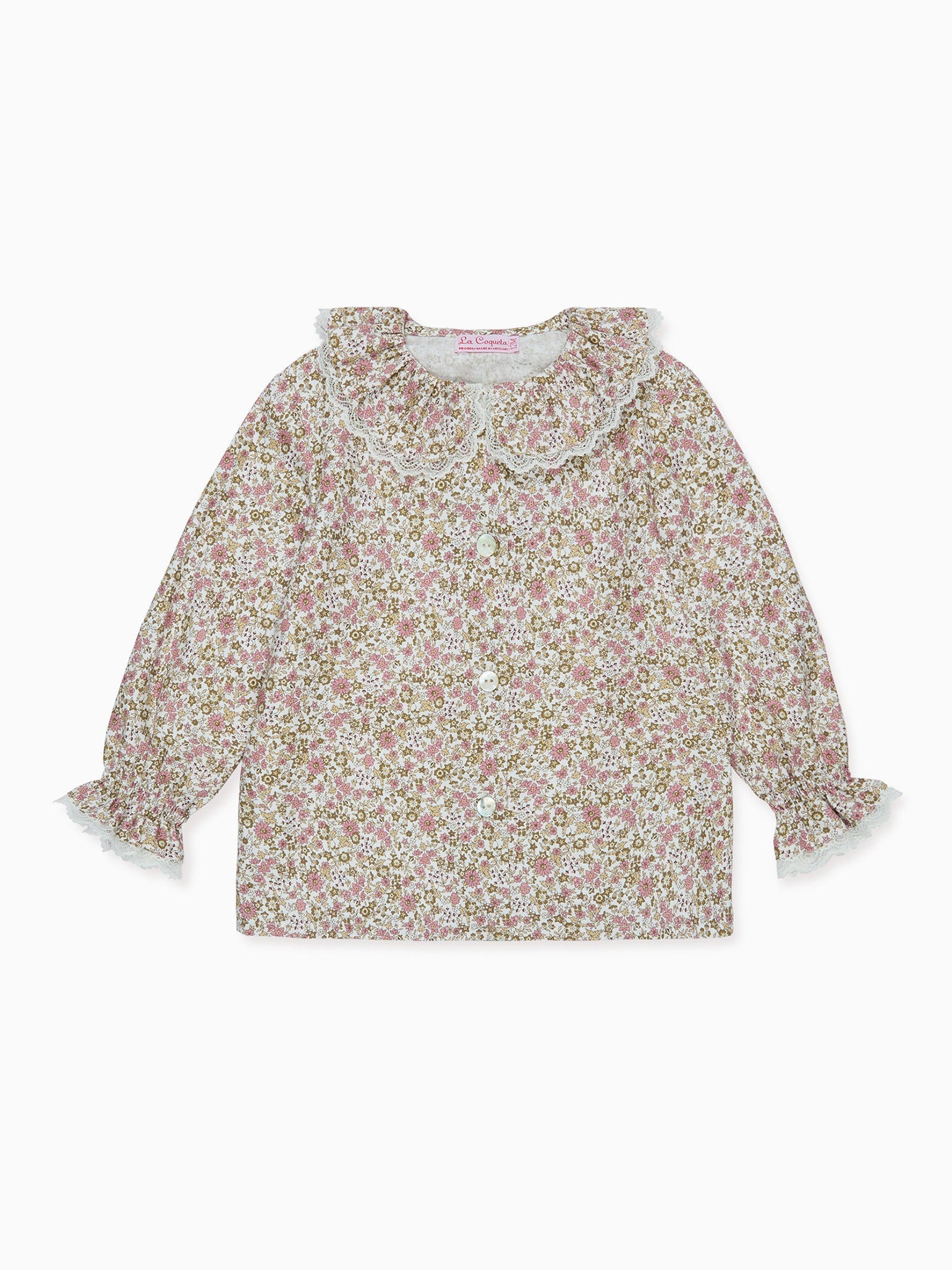 Pink Floral Lila Long Sleeve Baby Girl Shirt La Coqueta Kids UK