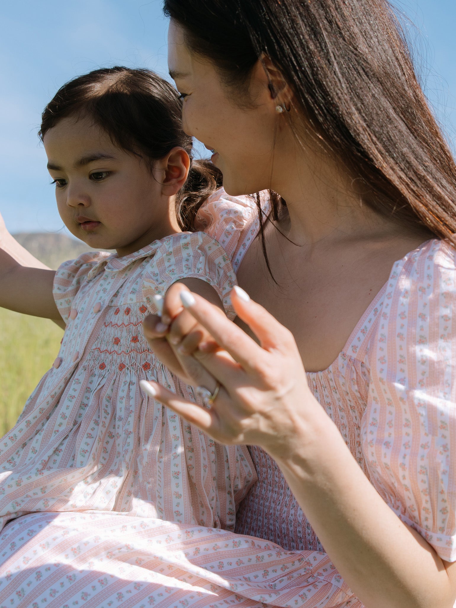 Pink Floral Stripe Arcadia Girl Hand-Smocked Dress
