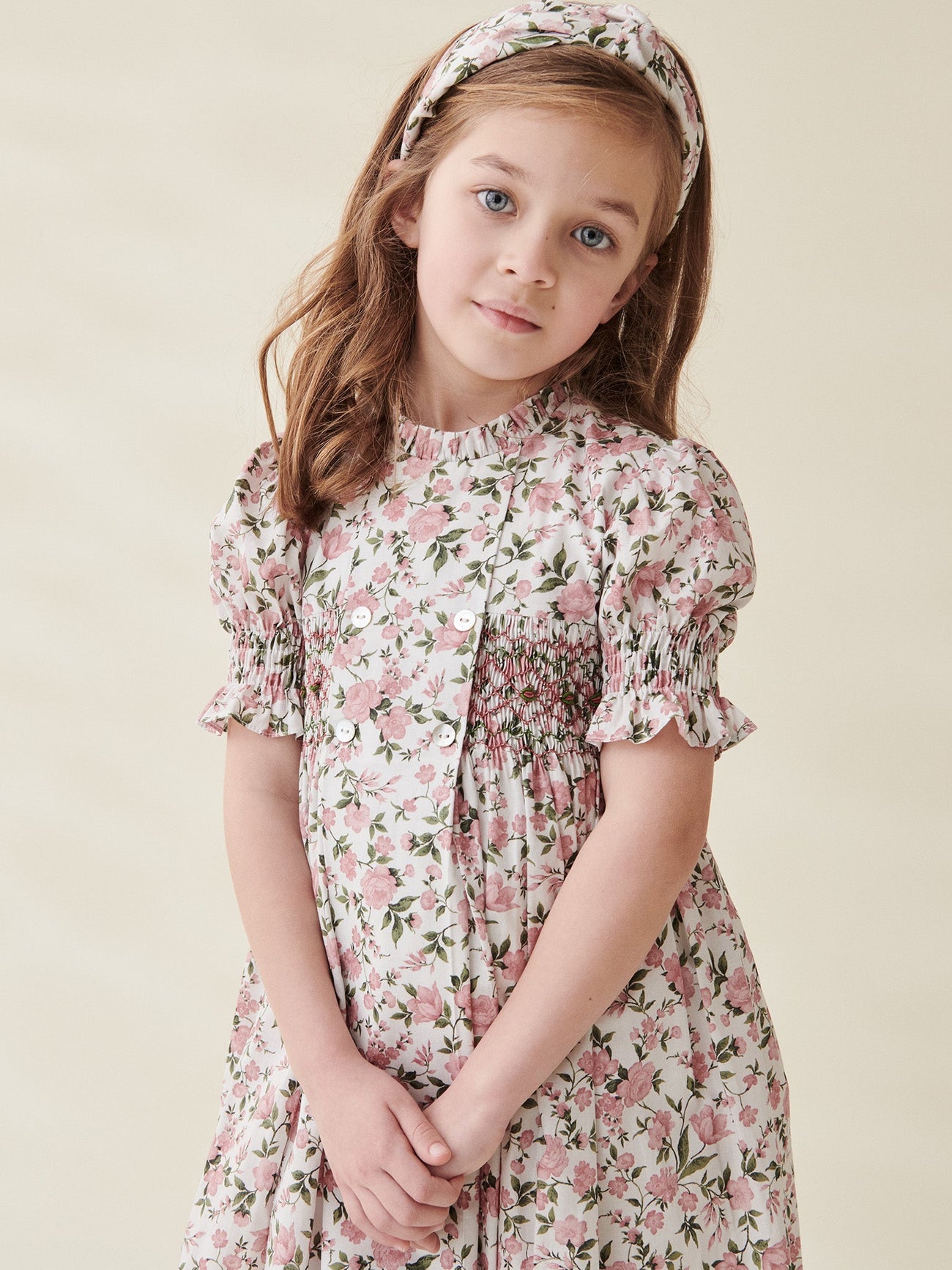 Pink Floral Carla Girl Smock Dress