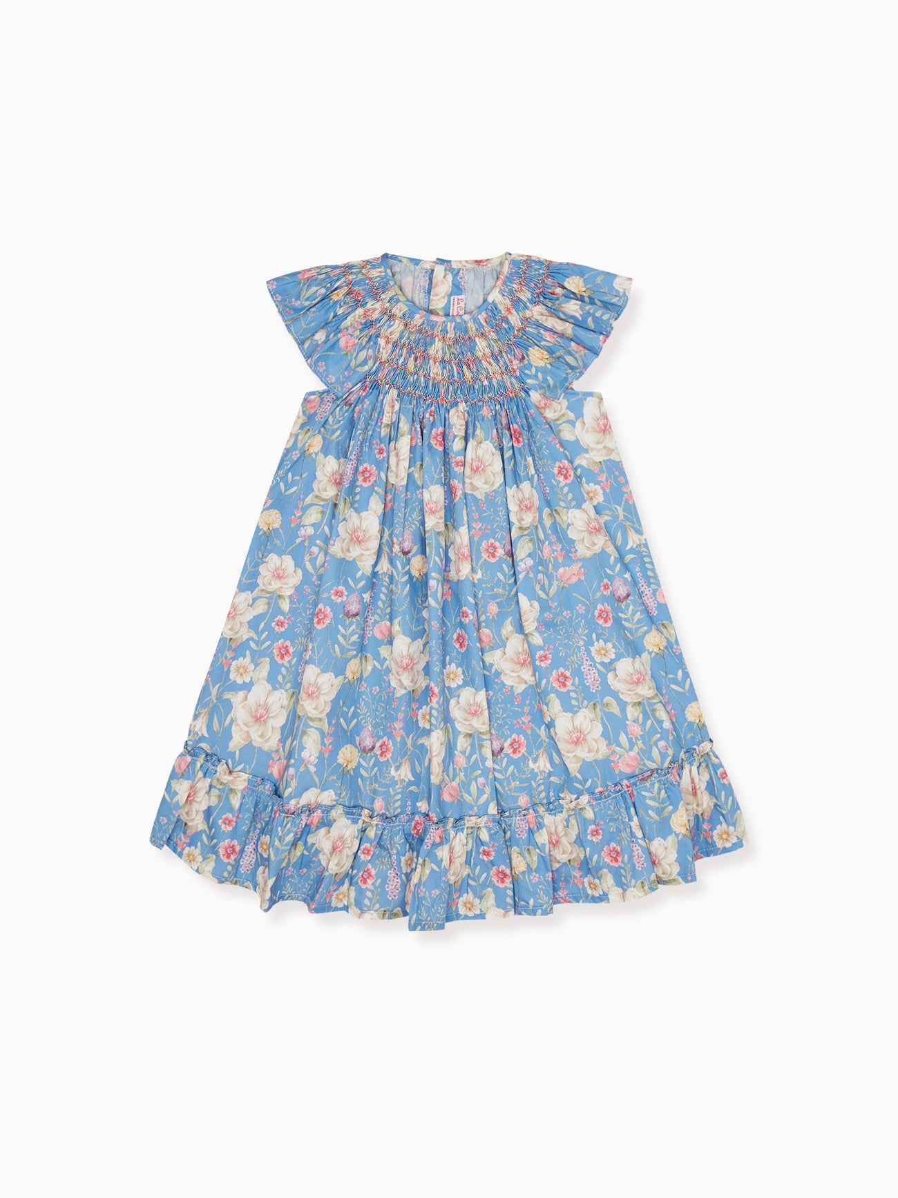 Blue Floral Dahlia Girl Smock Dress