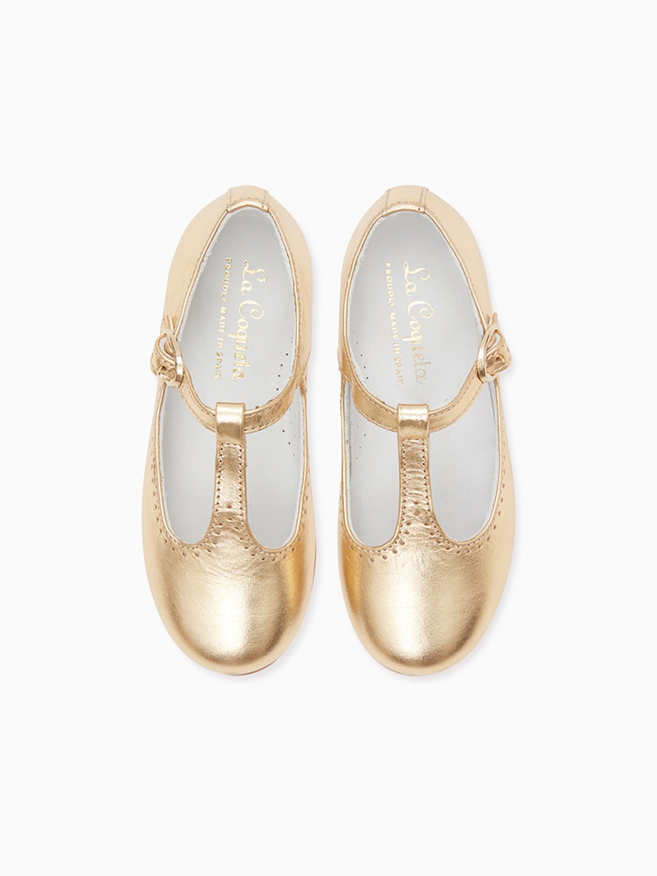 Gold Leather Girl T-Bar Shoes