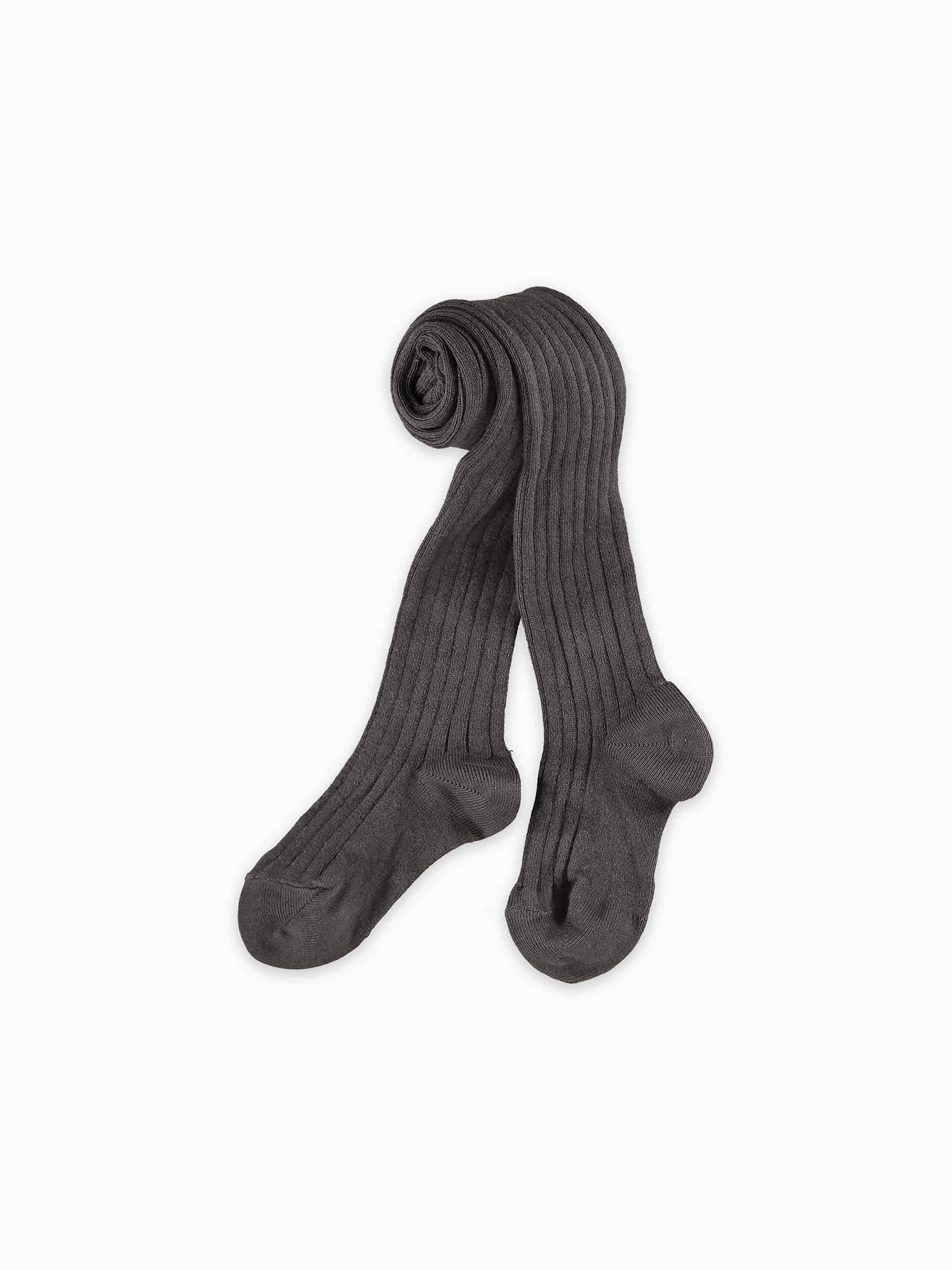 Dark Grey Melange Ribbed Kids Tights