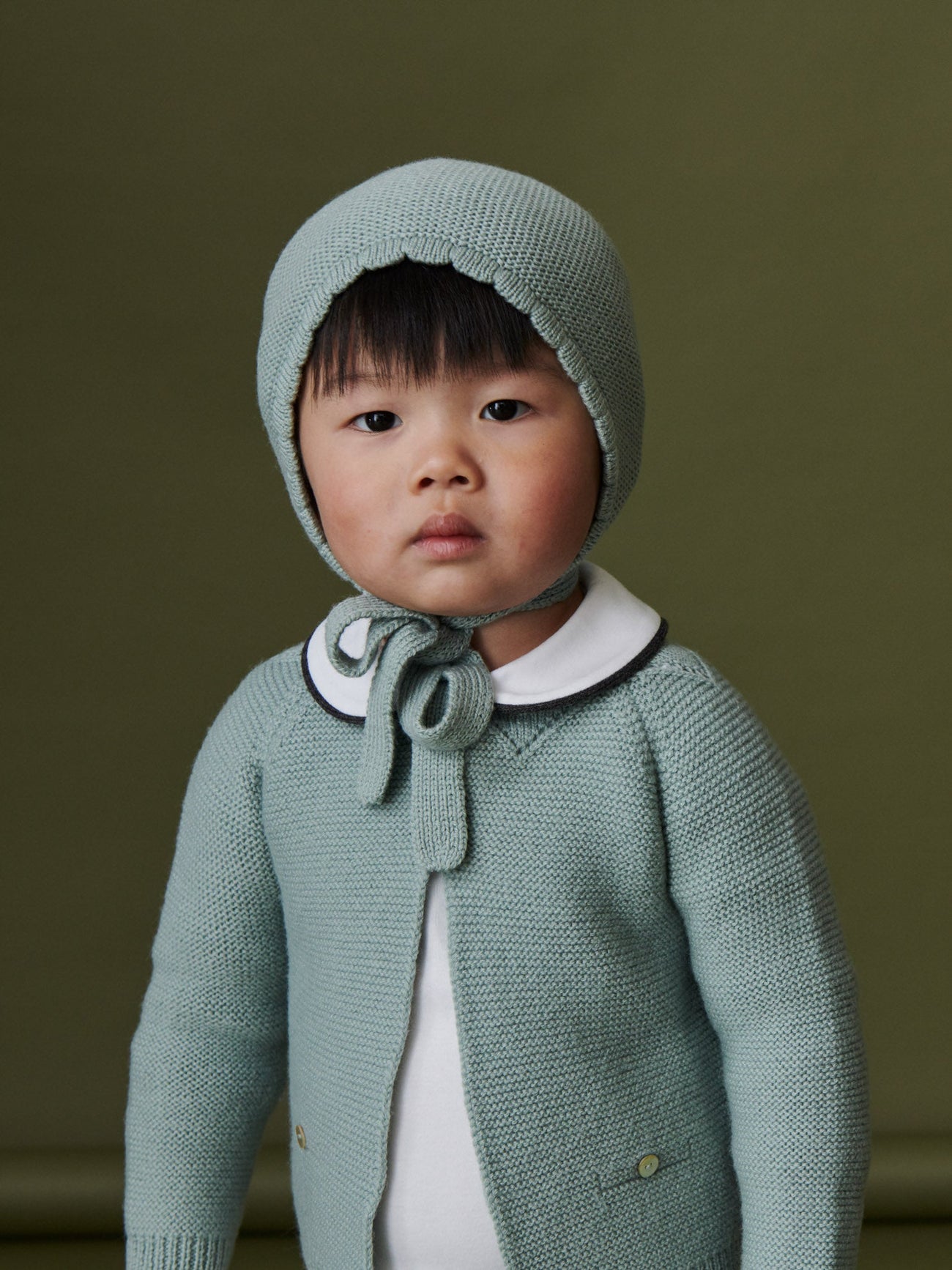 Sage Green Olfa Merino Baby Bonnet