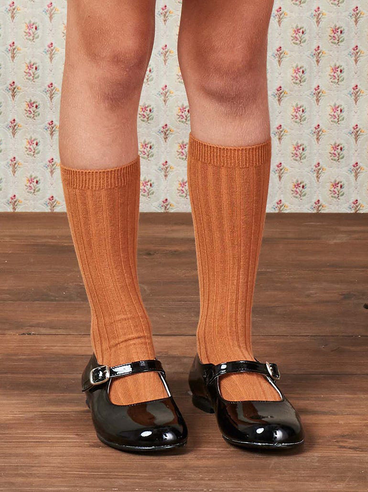 Terracotta Ribbed Knee High Kids Socks