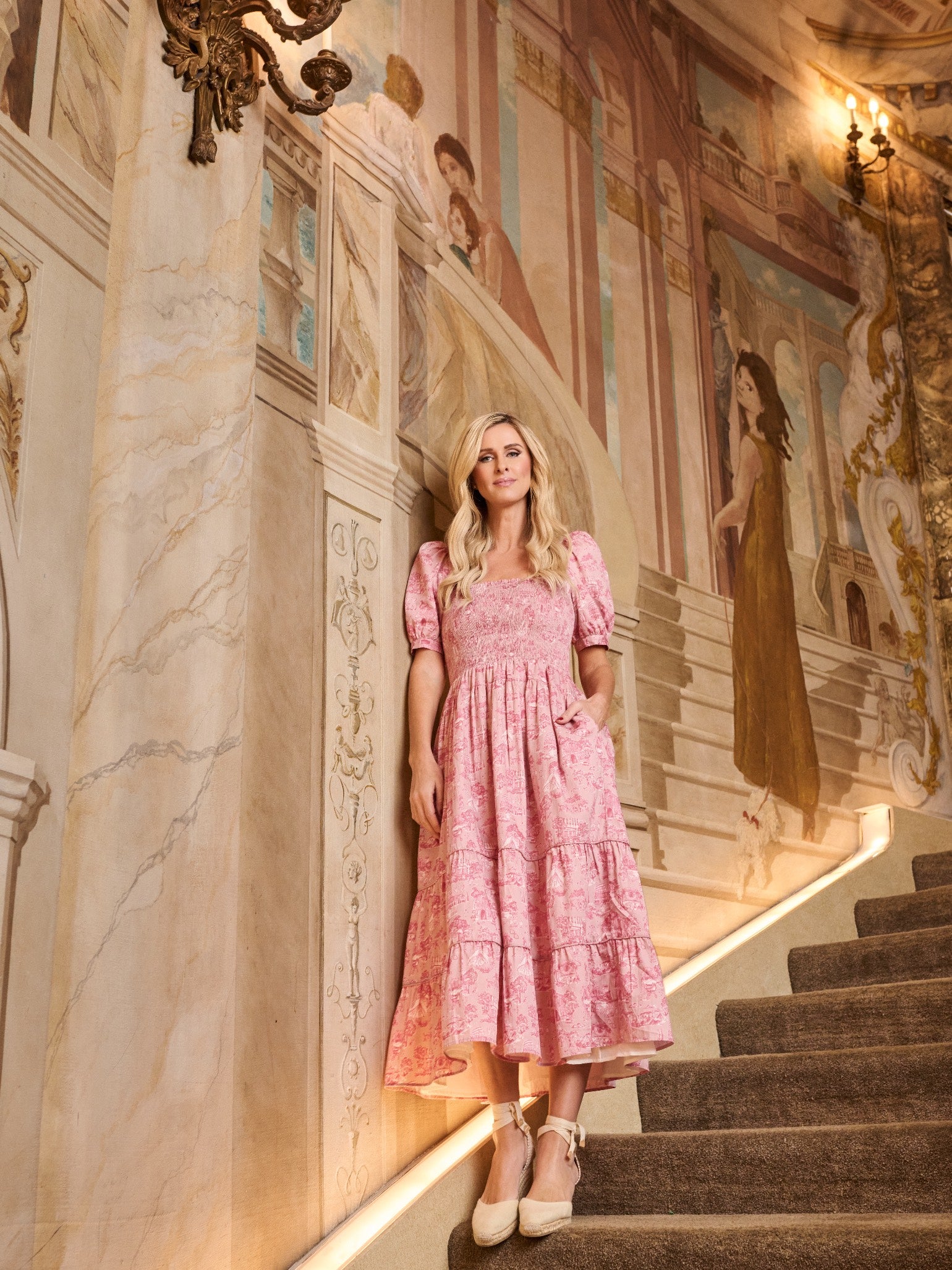 Riu Twist ribbon Toile de Jouy dress ピンク Pink Toile de Jouy London Woman Long Dress | La Coqueta UK – La