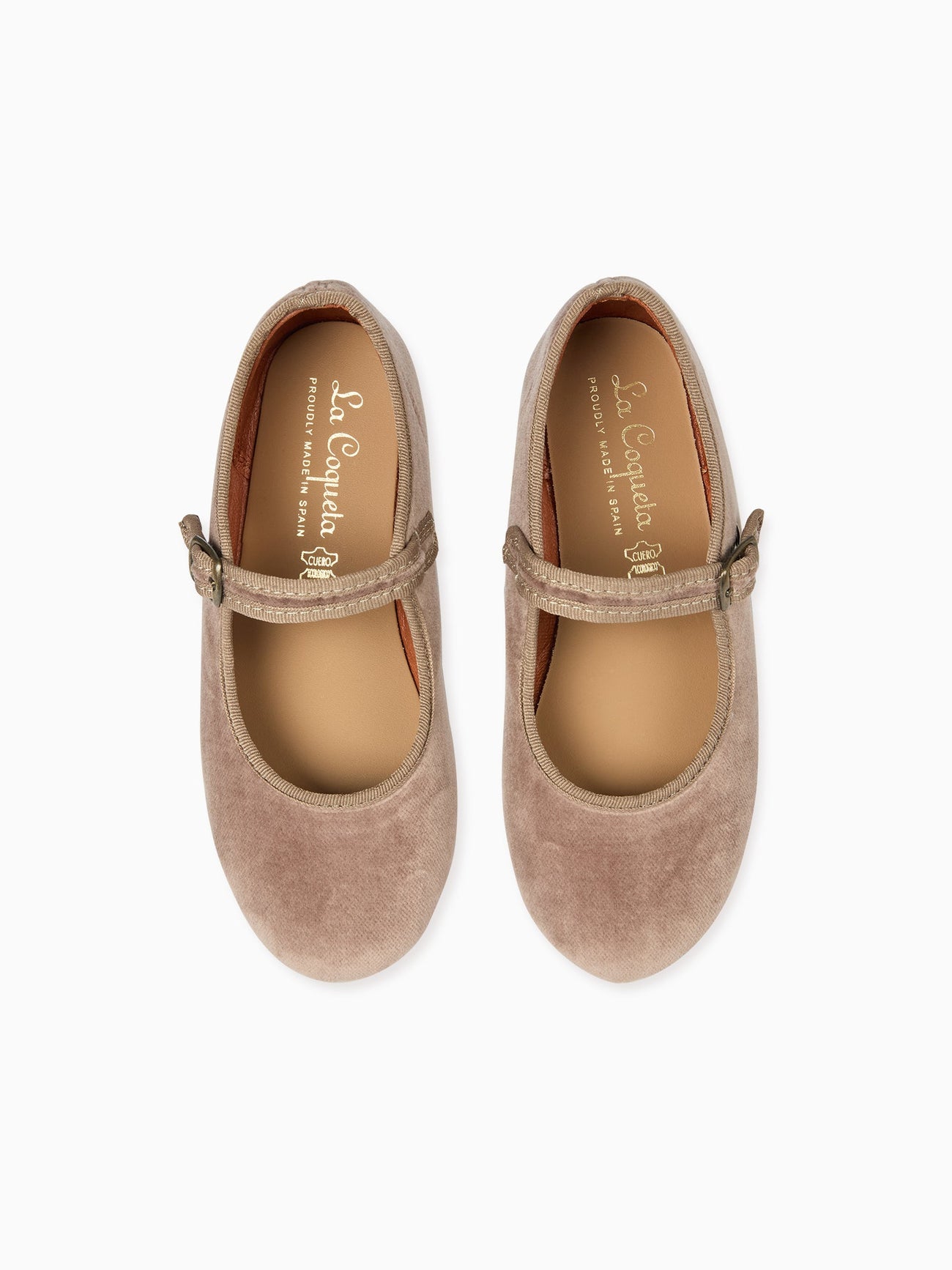 Taupe Velvet Girl Mary Jane Shoes