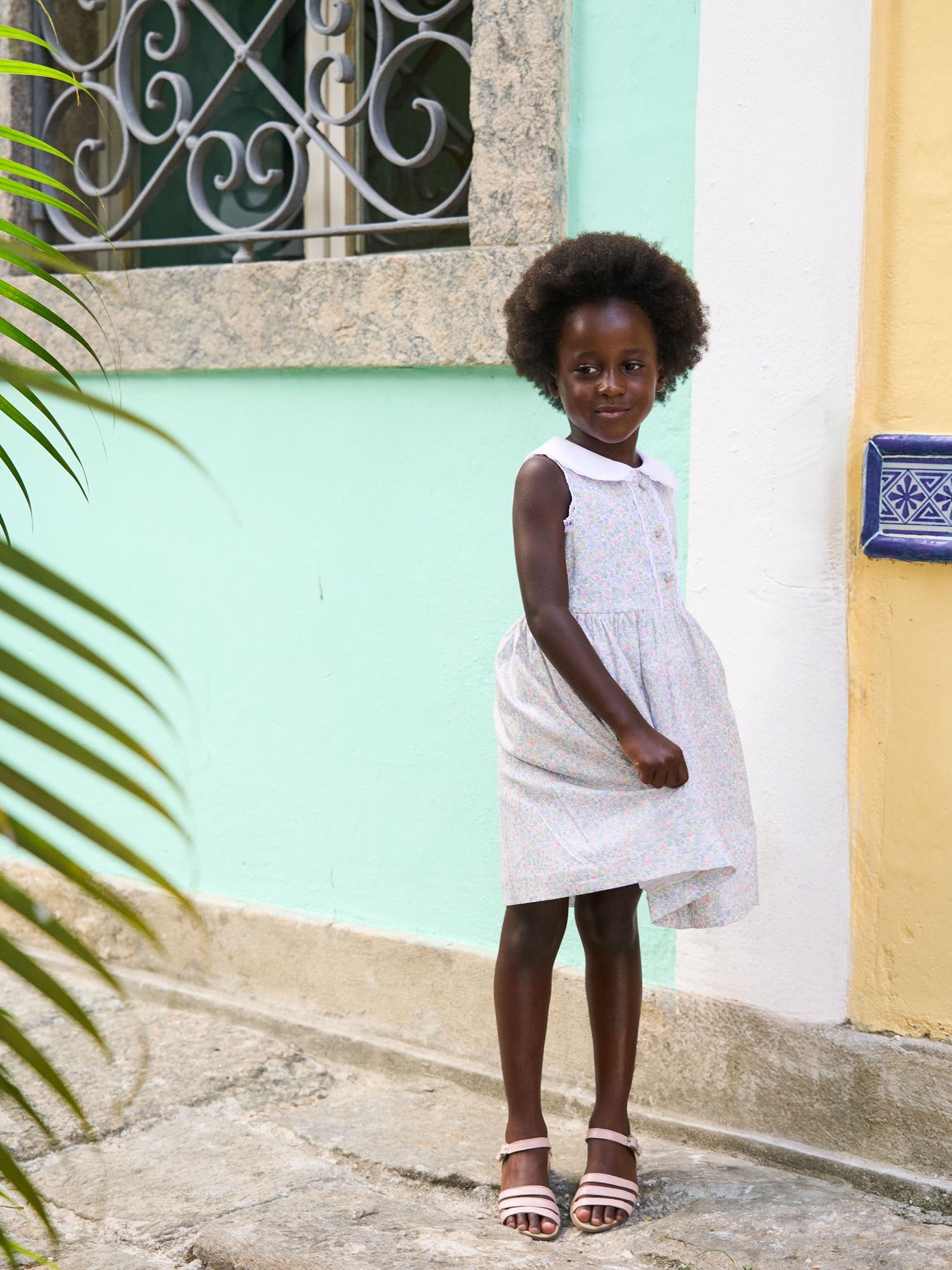 Light Blue Floral Aimee Girl Dress | La Coqueta UK – La Coqueta Kids