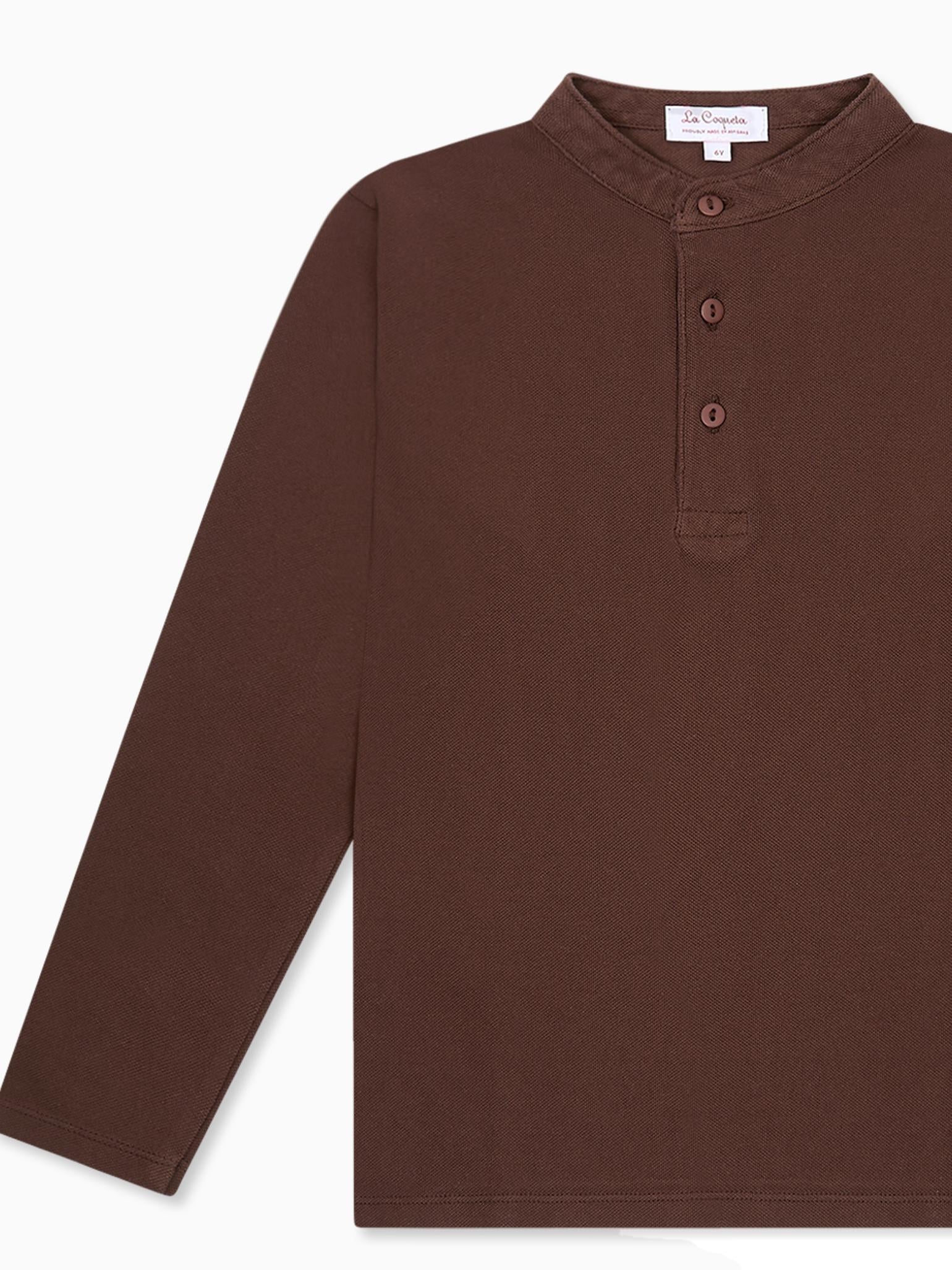 Chocolate Alcomo Long Sleeve Boy Polo Shirt
