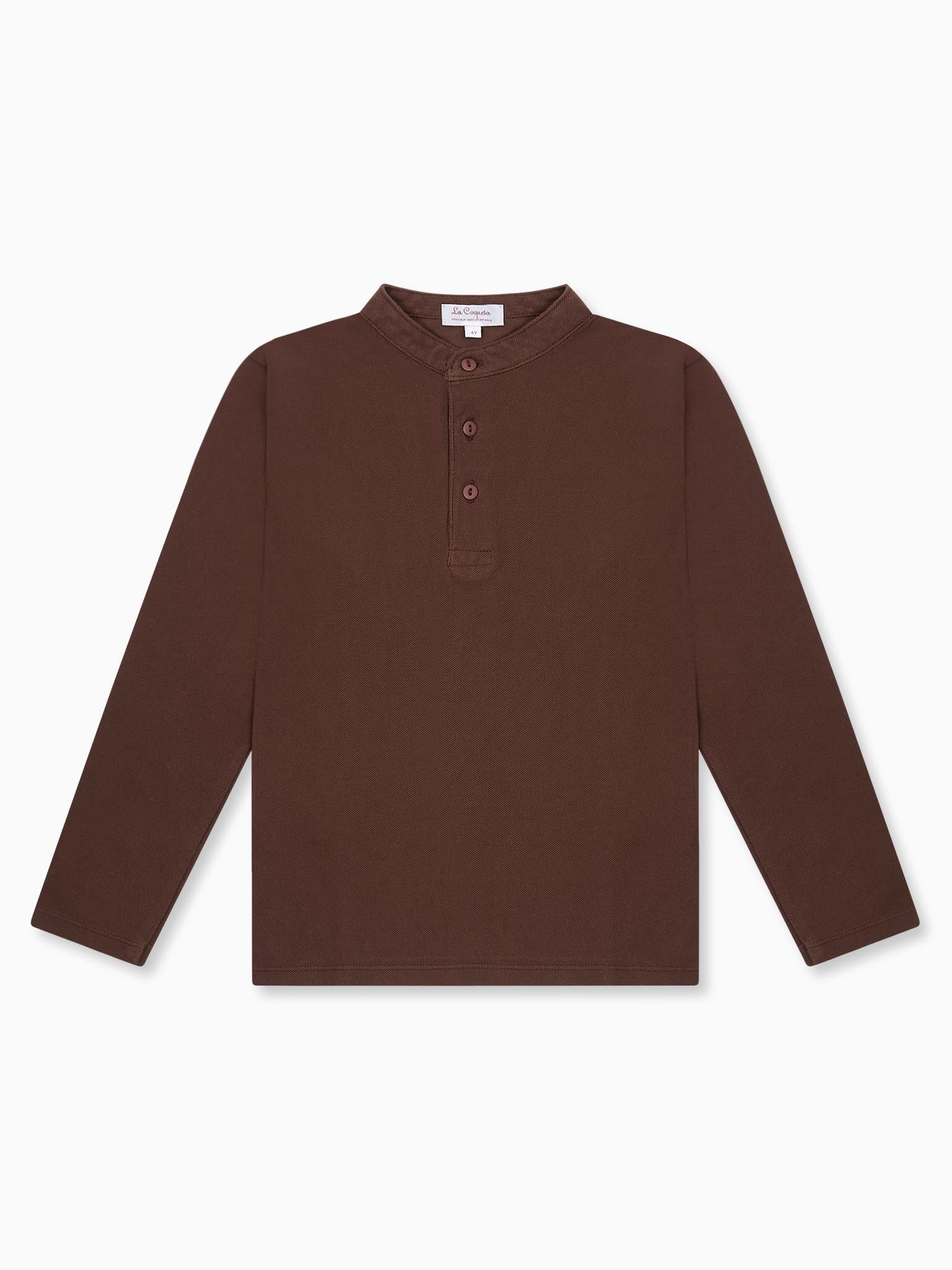 Chocolate Alcomo Long Sleeve Boy Polo Shirt