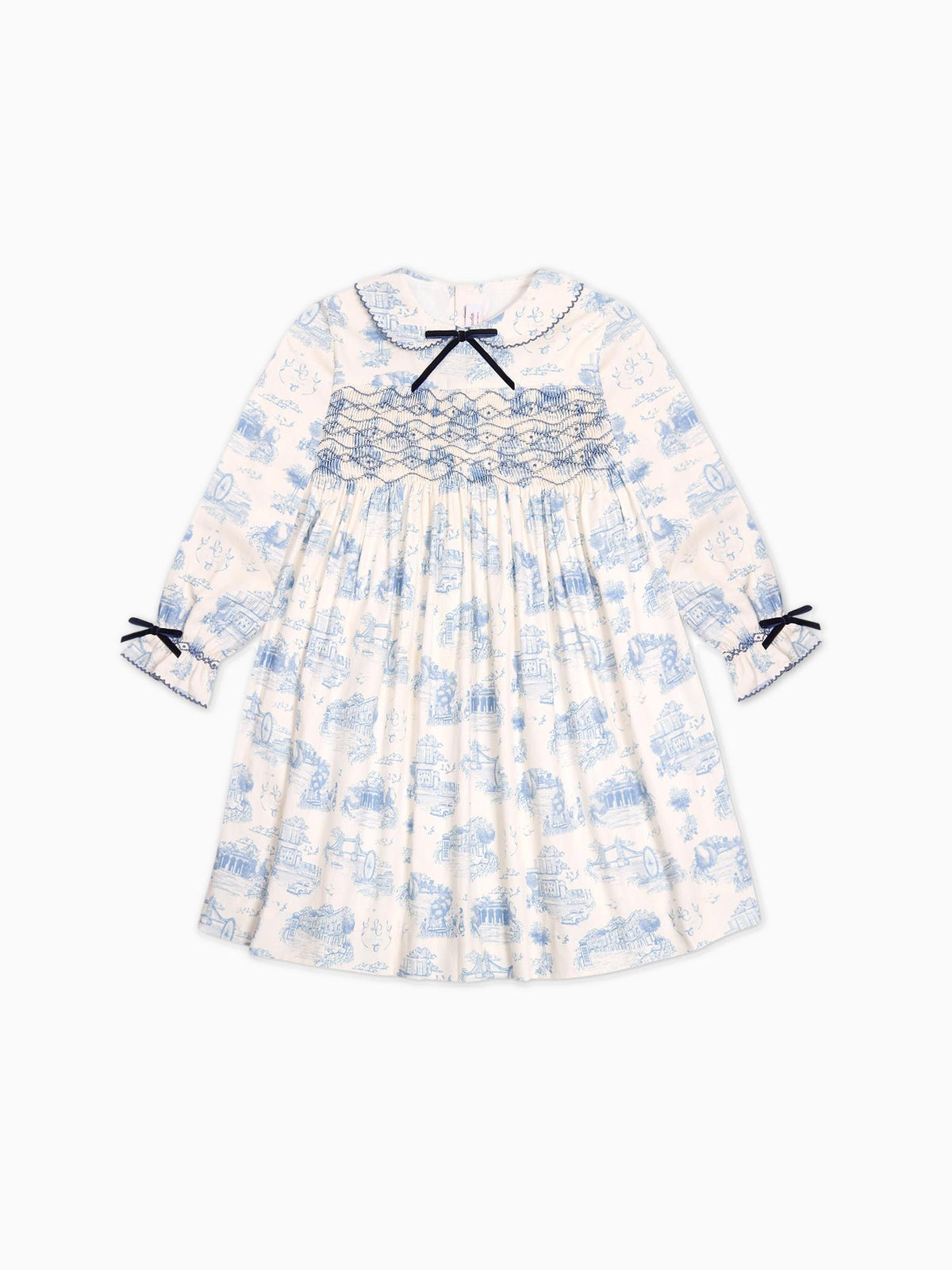 Blue Toile De Jouy Alice Girl Hand-Smocked Dress