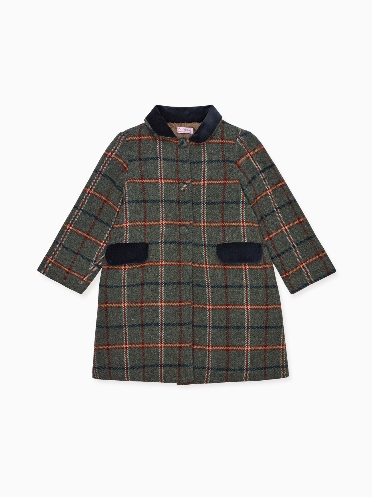 Olive Check Alicia Girl Wool Coat