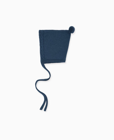Soft Denim Melange Alma Merino Baby Knitted Bonnet