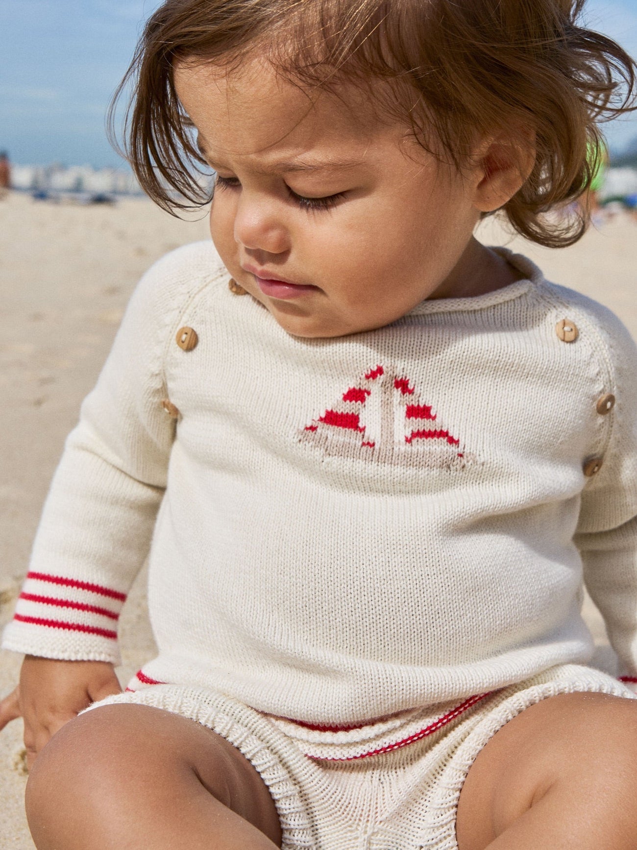 Red Stripe Ancla Cotton Baby Knitted Set