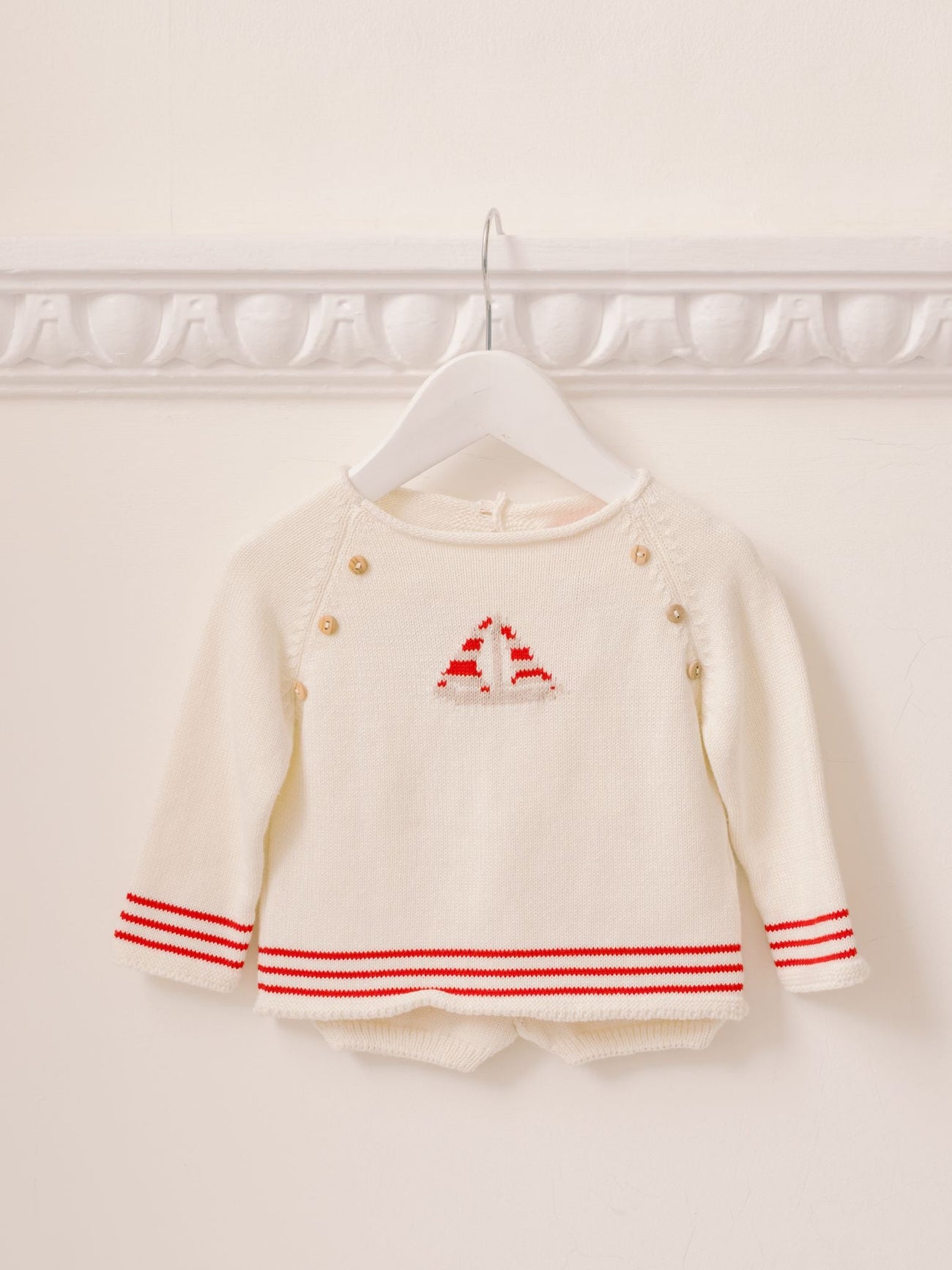 Red Stripe Ancla Cotton Baby Knitted Set