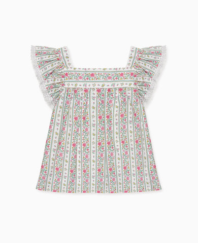 Fuchsia Pink Floral Stripe Anika Baby Girl Shirt