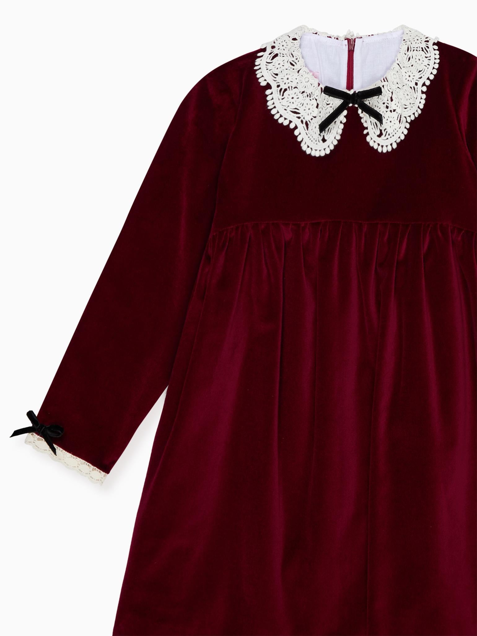 Burgundy Antonella Velvet Girl Empire Dress