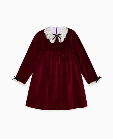 Burgundy Antonella Velvet Girl Empire Dress