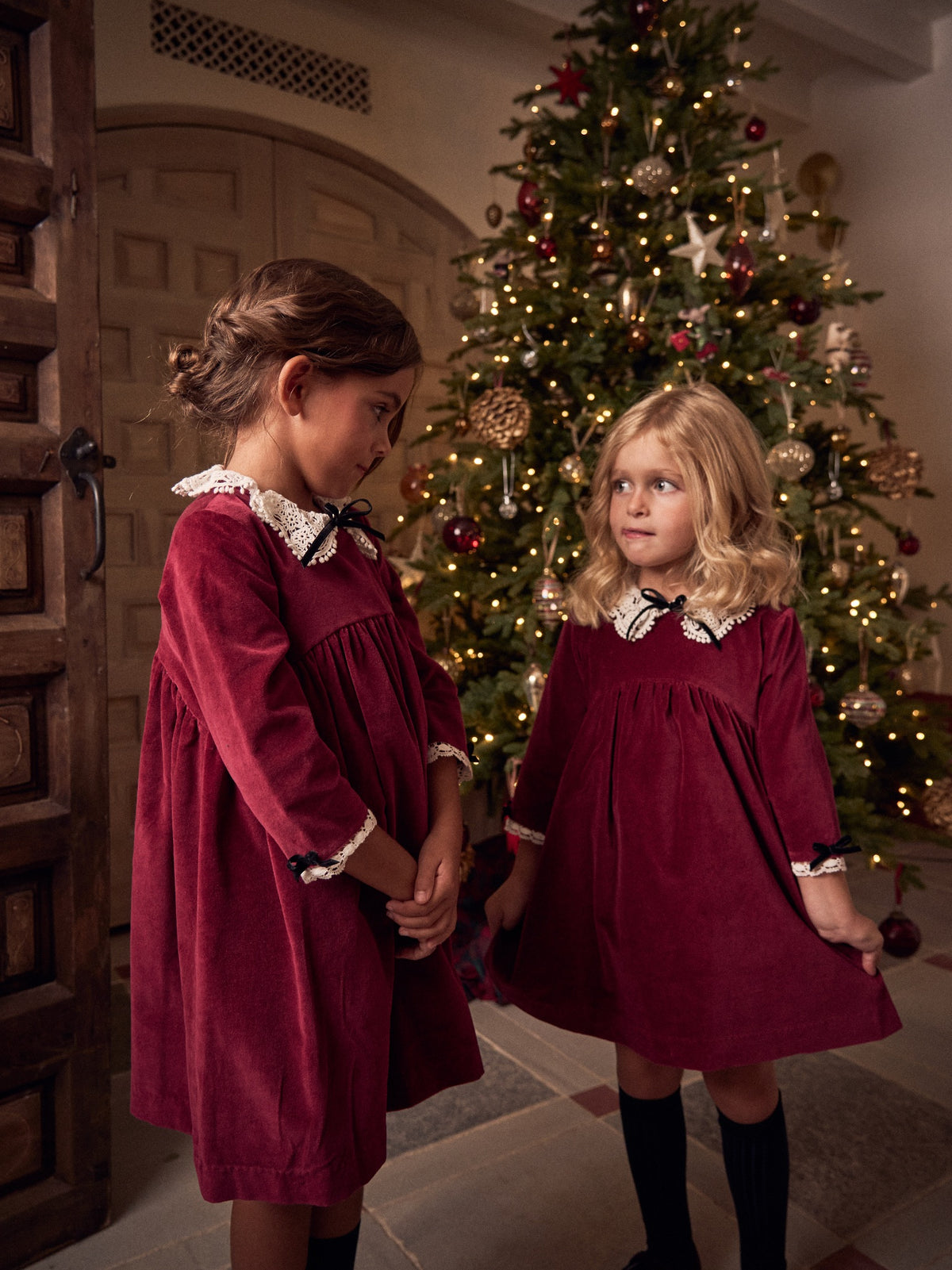 Burgundy Antonella Velvet Girl Empire Dress