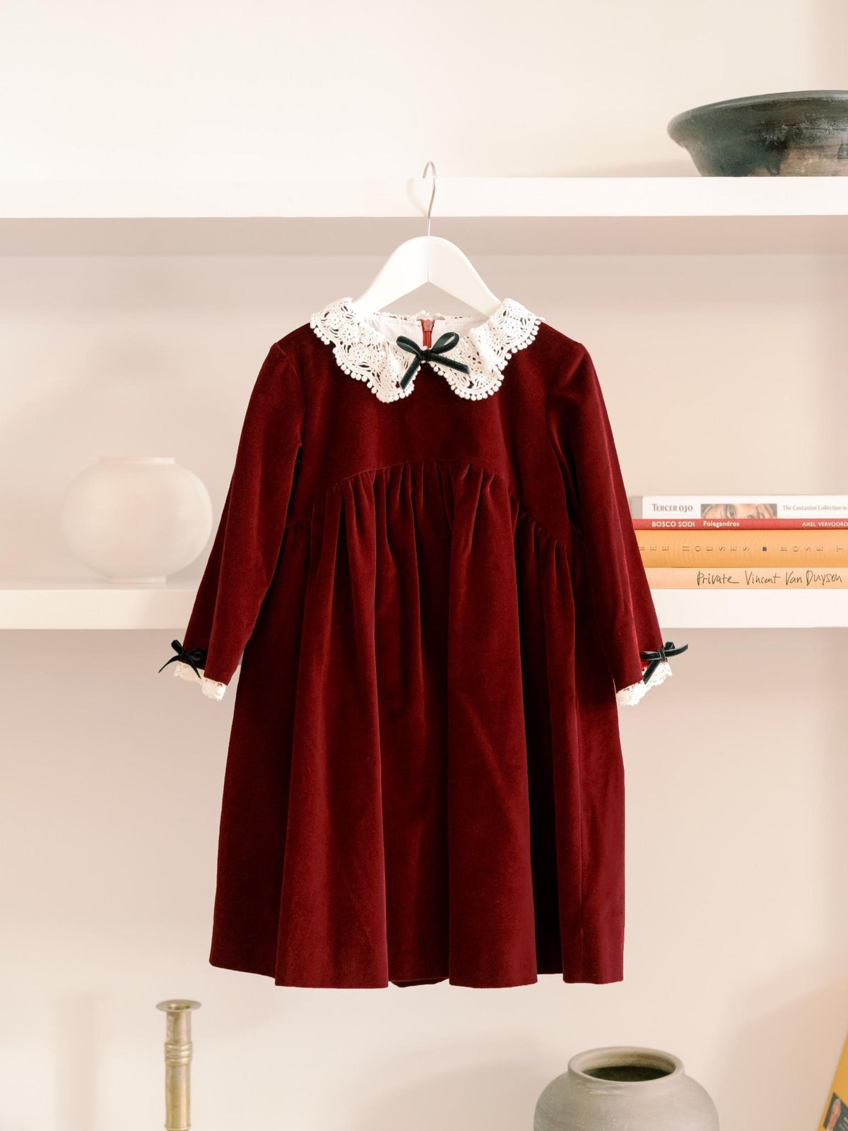 Burgundy Antonella Velvet Girl Empire Dress