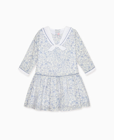 Dark Blue Floral Aranda Girl Drop Waist Dress