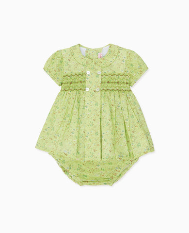 Green Floral Arcadia Baby Girl Hand-Smocked Set