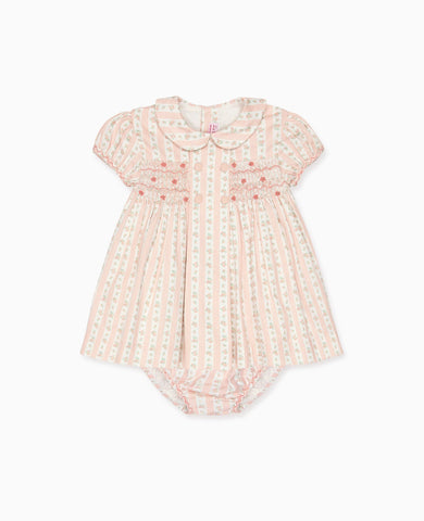 Pink Floral Stripe Arcadia Baby Girl Hand-Smocked Set