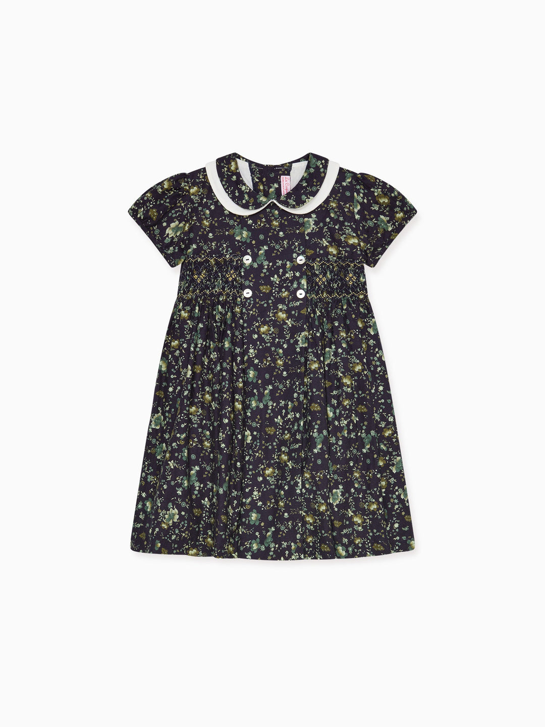 Navy Floral Arcadia Girl HandSmocked Dress La Coqueta Kids