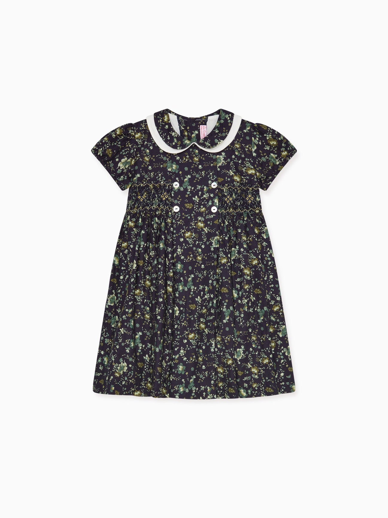 Navy Floral Arcadia Girl HandSmocked Dress La Coqueta Kids