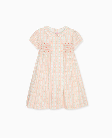Pink Floral Stripe Arcadia Girl Hand-Smocked Dress