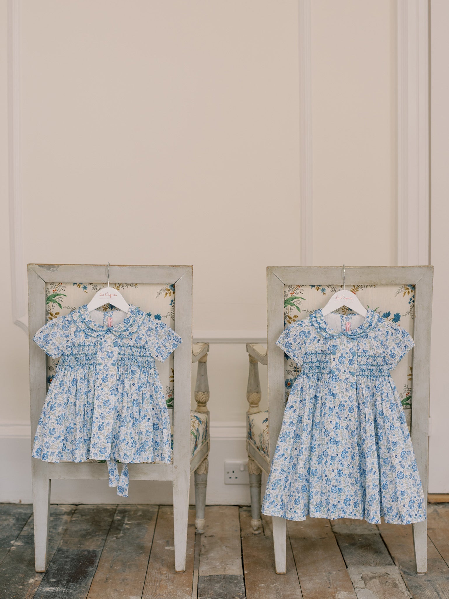 Dusty Blue Floral Arcadia Girl Hand-Smocked Dress