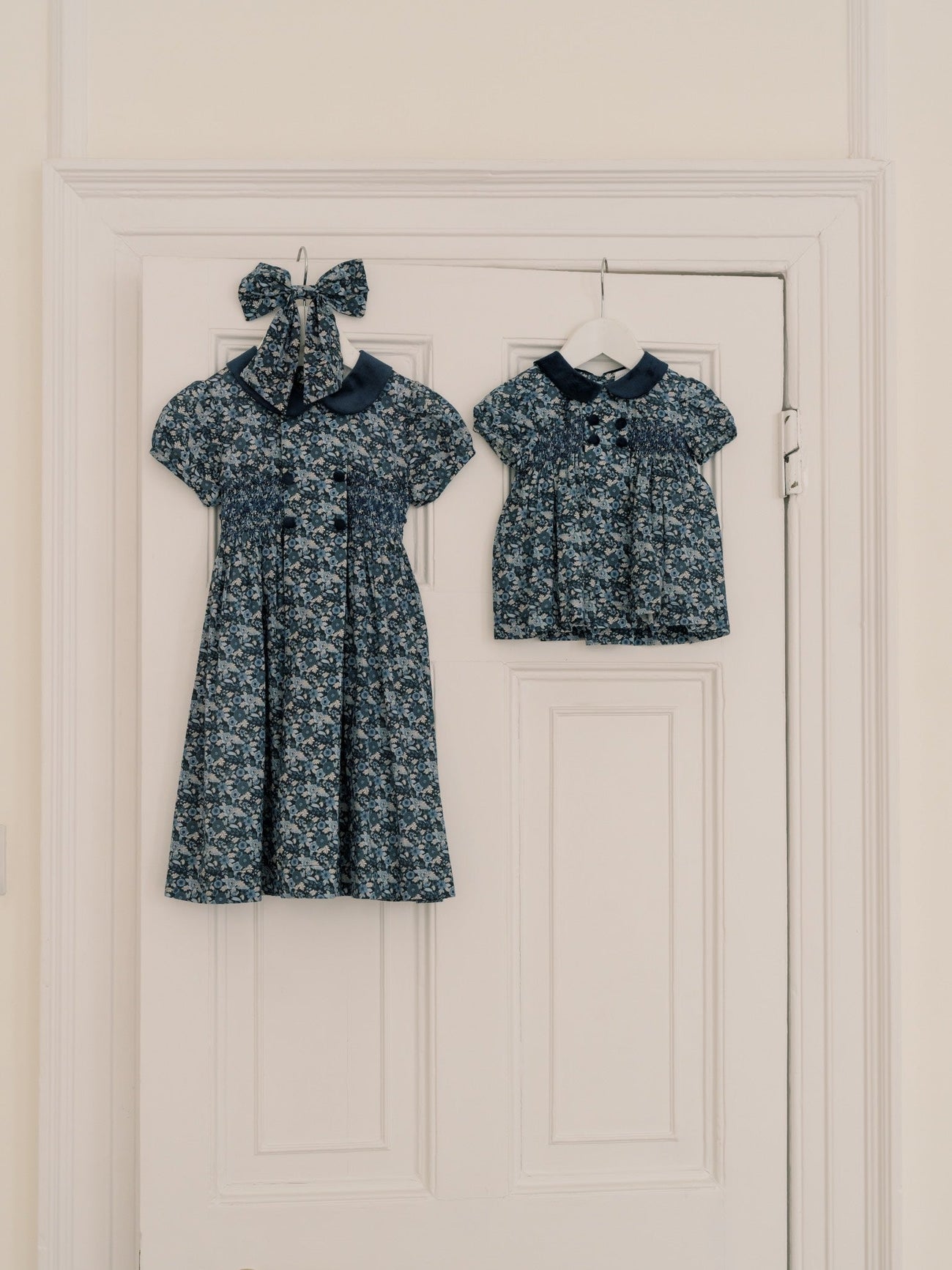 Navy Floral Girl Large Long Bow Clip