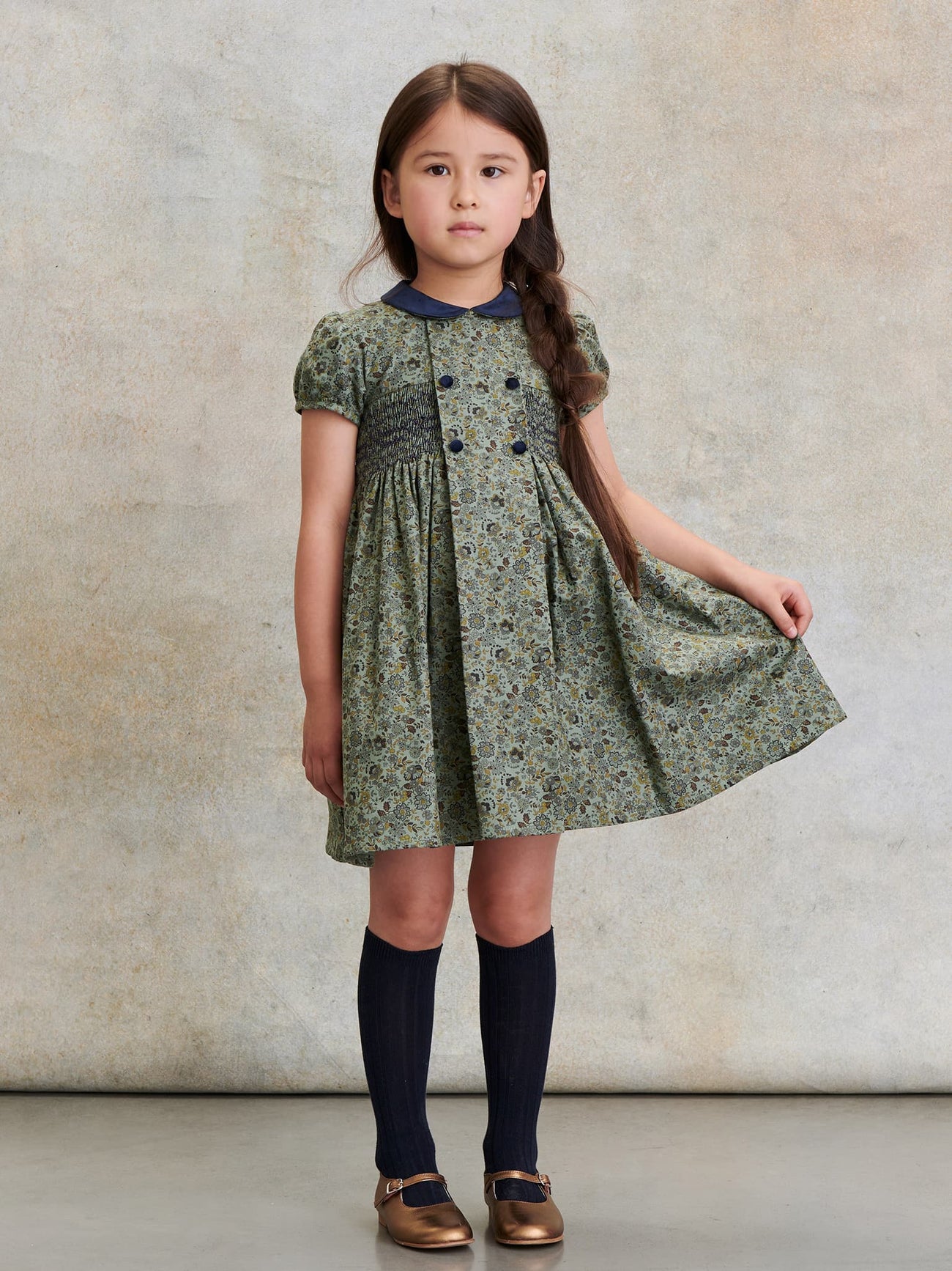Green Floral Arcadia Girl Smock Dress