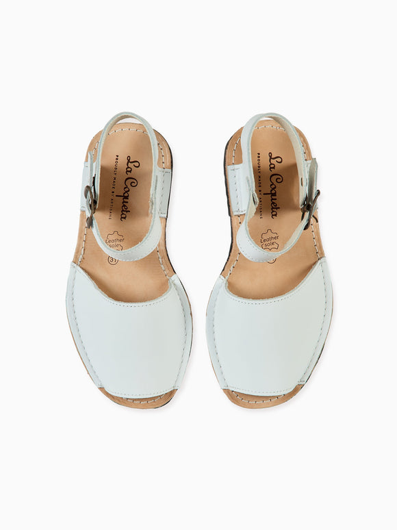White Avarca Leather Kids Sandals