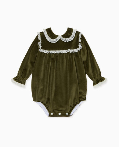 Olive Azura Velvet Baby Girl Romper